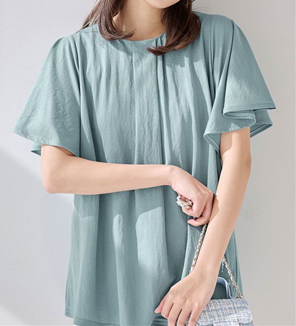 alotta（アロッタ）の「【接触冷感】フロントタックフレアー袖チュニック（チュニック）」｜スモーキーブルー