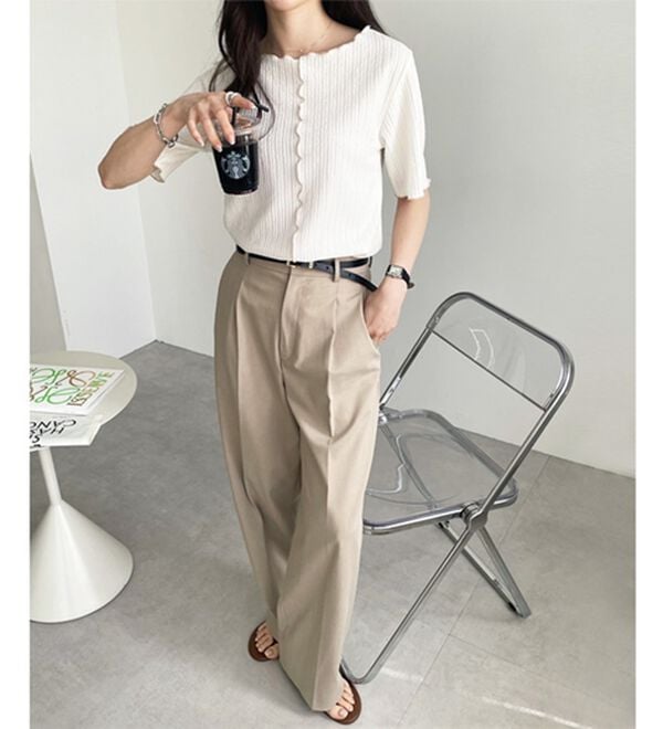 GeeRA（ジーラ）の「前後２ＷＡＹ配色メロー５分袖カットソー（カットソー）」｜詳細画像