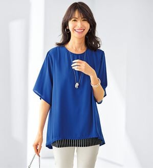 BELLUNA（ベルーナ）の「シフォン重ねレイヤードチュニック（チュニック）」｜ブルー
