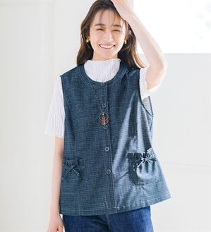 ルフラン（ルフラン）の「リボンポケットの裏チェックベスト（ベスト）」｜詳細画像
