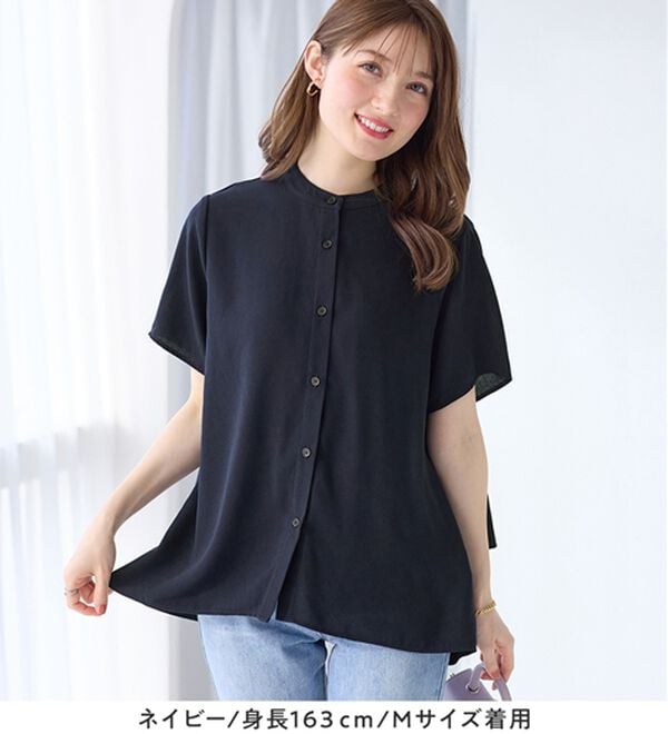 alotta（アロッタ）の「【接触冷感】バンドカラー後ろフリルデザインブラウス（ブラウス）」｜詳細画像