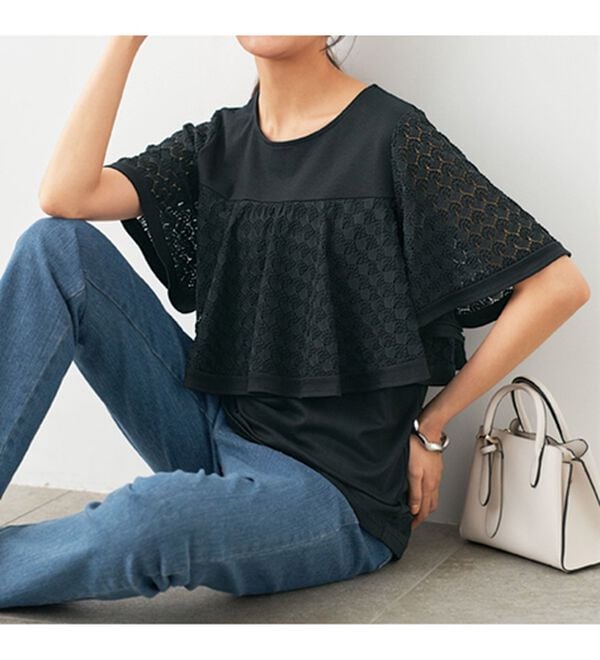 BELLUNA（ベルーナ）の「脱Ｔシャツ！レースデザインプルオーバー（カットソー）」｜詳細画像