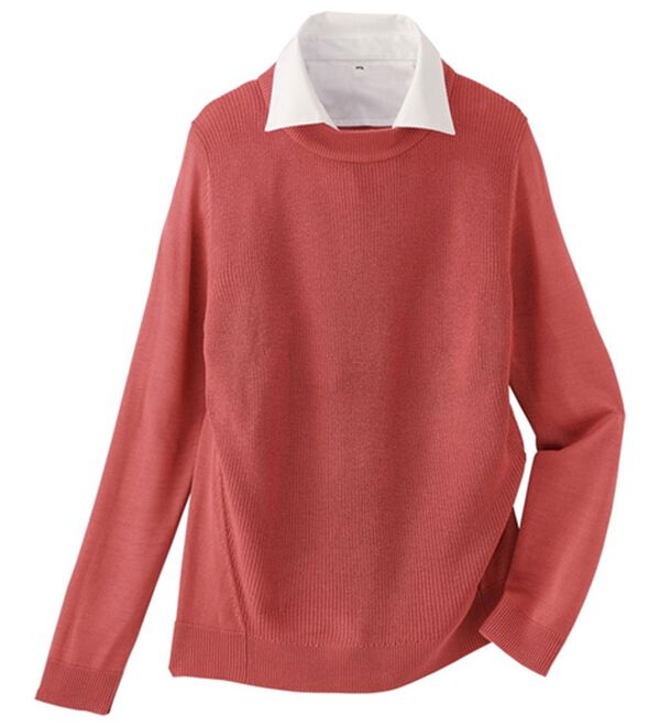 BELLUNA（ベルーナ）の「重ね衿付！細見えニットプルオーバー（ニット・セーター）」｜ピンク