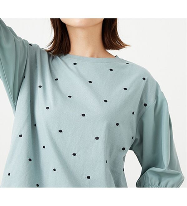 BELLUNA（ベルーナ）の「ドット刺しゅうデザイン袖切替プルオーバー（カットソー）」｜詳細画像