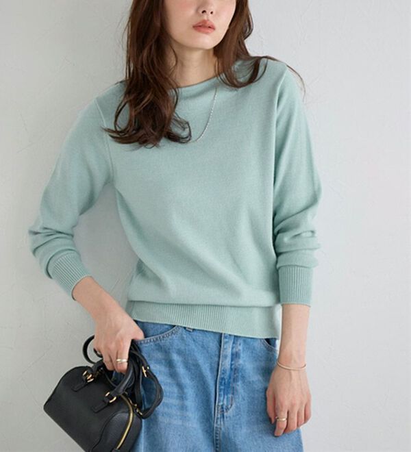 Pierrot（ピエロ）の「【Ｓ～３Ｌ】ネックが選べるプレミアムカシミヤタッチニット（ニット・セーター）」｜ブルーミント