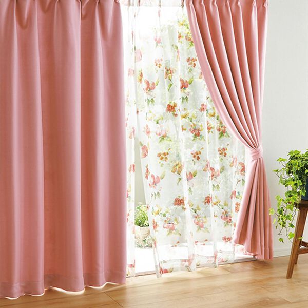 「【４枚組】簡単！素敵にコーディネートカーテン＆ボイルレースセット（ドレープカーテン）」｜詳細画像