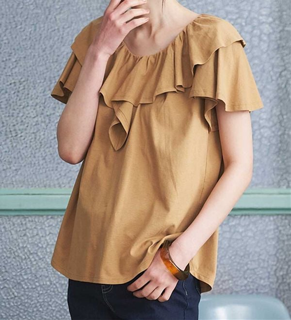 RANAN（ラナン）の「ひんやり！綿１００％フリル衿カットソープルオーバー（カットソー）」｜詳細画像