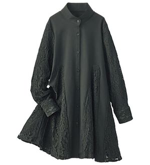 BELLUNA（ベルーナ）の「レース切り替えフレアチュニック（フルレングスパンツ）」｜黒