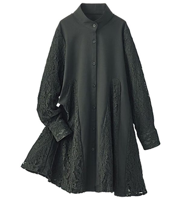 BELLUNA（ベルーナ）の「レース切り替えフレアチュニック（フルレングスパンツ）」｜黒