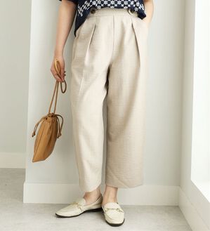 BELLUNA（ベルーナ）の「麻調合繊ボタン使いワイドパンツ（ワイドパンツ・ガウチョ）」｜サンドベージュ