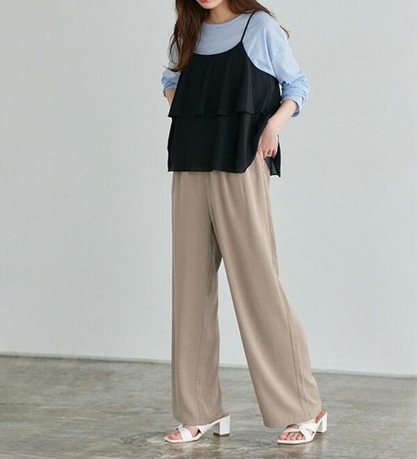 Pierrot（ピエロ）の「【接触冷感】楽ちんキレイ見えワイドイージーパンツ（フルレングスパンツ）」｜詳細画像