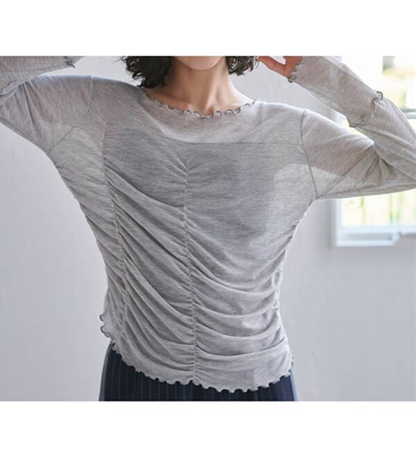 RANAN（ラナン）の「ギャザーデザインシアーTシャツ（Tシャツ）」｜詳細画像