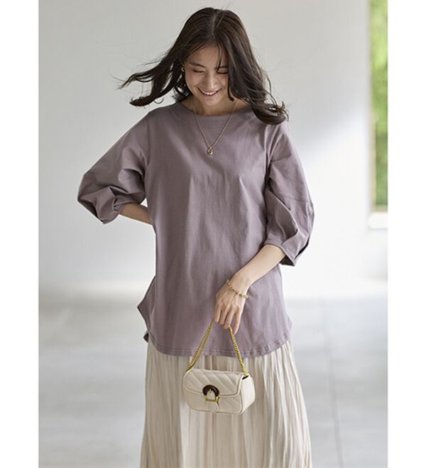 BELLUNA（ベルーナ）の「強撚綿１００％袖デザインプルオーバー（カットソー）」｜詳細画像