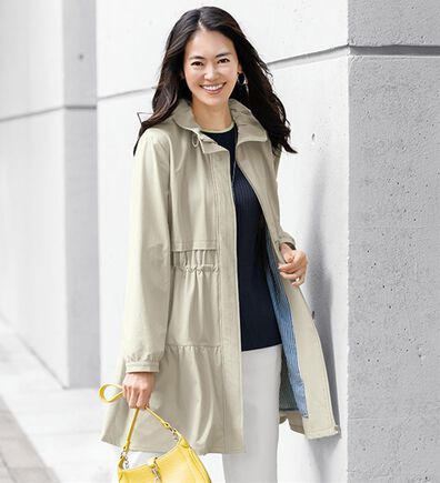 BELLUNA（ベルーナ）の「春のお出かけに！はっ水裏ストライプスプリングコート（ハーフコート）」