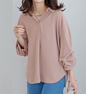 BELLUNA（ベルーナ）の「袖タックデザインスキッパーシャツ（シャツ）」｜ピンク