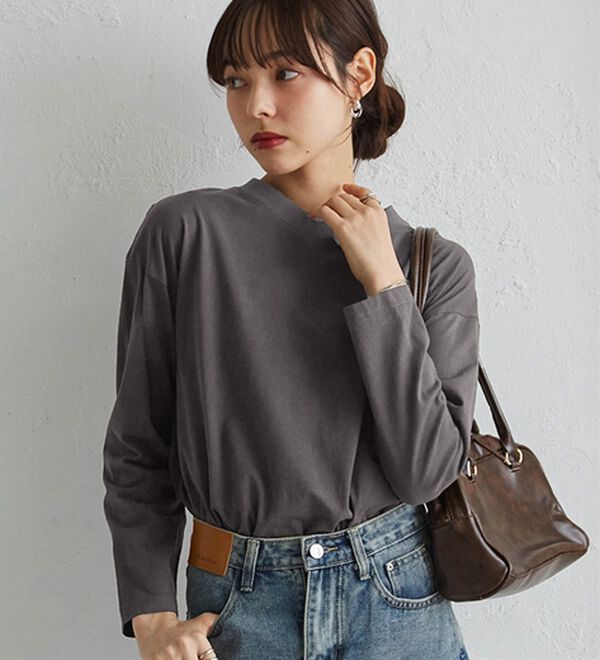 RANAN（ラナン）の「【選べる袖丈】【ひんやり・ＵＶ】＜BC＞綿100％プチハイネックＴシャツ（カットソー）」｜詳細画像