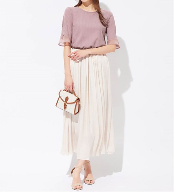 alotta（アロッタ）の「パール調ボタン付テレコリブトップス（カットソー）」｜詳細画像