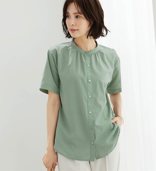 BELLUNA（ベルーナ）の「ギャザー使いバンドカラーブラウス（ブラウス）」｜詳細画像