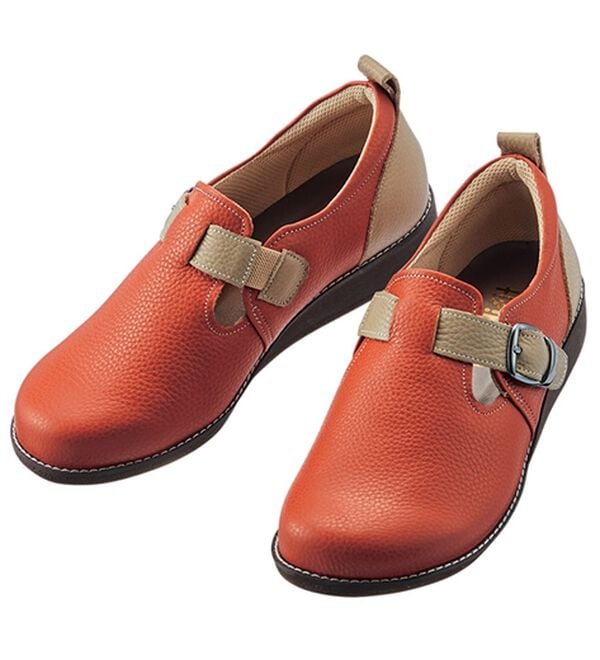 ルフラン（ルフラン）の「メディフィット　５Ｅ配色ベルト使いスリッポン（スリッポン）」｜レッドオレンジ