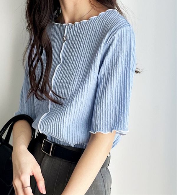 GeeRA（ジーラ）の「前後２ＷＡＹ配色メロー５分袖カットソー（カットソー）」｜詳細画像