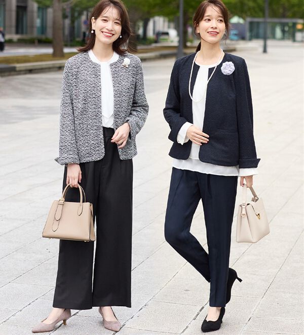 Viola e Viola（ヴィオラ エ ヴィオラ）の「【選べるボトムス】２点セット洗える！ツイードセットアップスーツ（パンツスーツ）」｜詳細画像