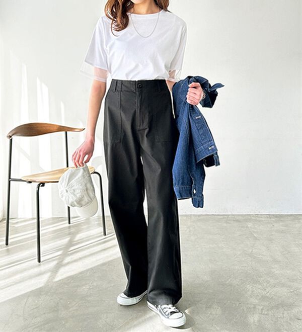 GeeRA（ジーラ）の「コットンワイドベイカーパンツ（フルレングスパンツ）」｜詳細画像