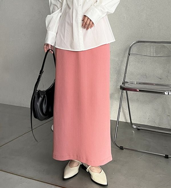 GeeRA（ジーラ）の「【着回し力◎】楽ちんすっきり見え！リブロングスカート（ロングスカート）」｜ピンク