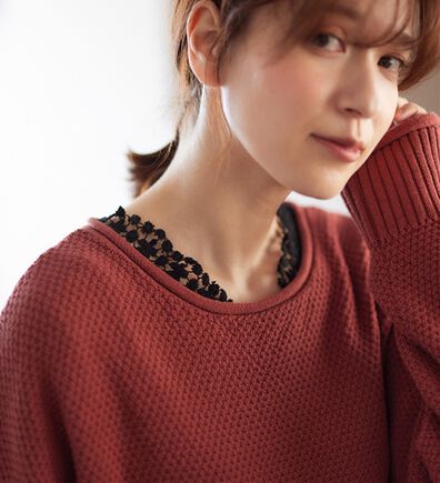 Viola e Viola（ヴィオラ エ ヴィオラ）の「あったか綿衿見せレーストップス【吸湿発熱&times;静電気防止】（カットソー）」