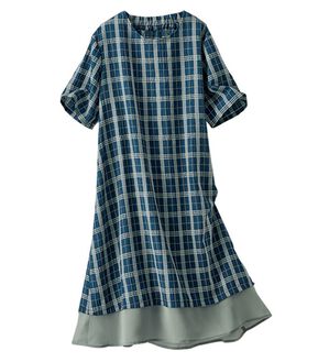 BELLUNA（ベルーナ）の「ひらっと体型も隠せる！チェックチュニックワンピース（チュニックワンピース）」｜ネイビー系