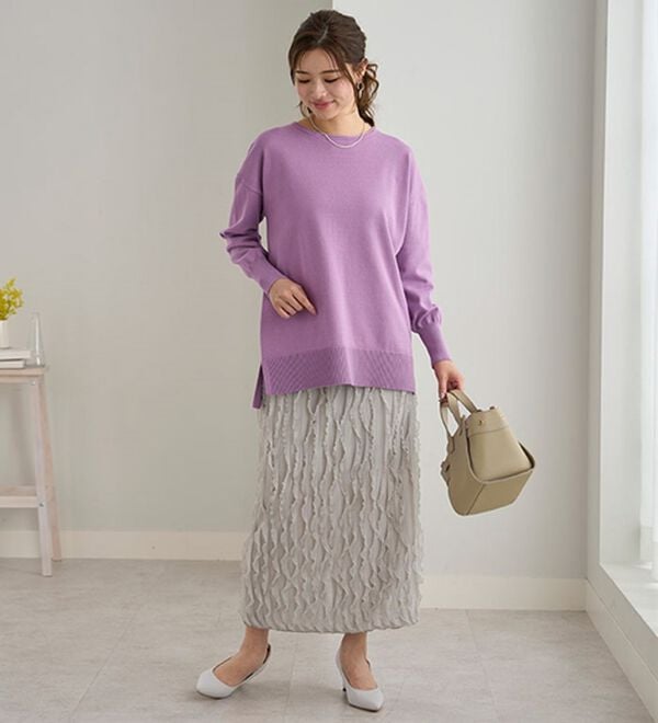 BELLUNA（ベルーナ）の「チュニックの下にはくストライプフリルスカート（ロングスカート）」｜詳細画像