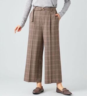BELLUNA（ベルーナ）の「サマ見え（ウォーム）ベルト付ワイドパンツ（ワイドパンツ・ガウチョ）」｜ブラウン系チェック