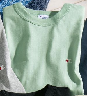 「＜チャンピオン＞綿１００％リラックスフィット５分袖Ｔシャツ（メンズＴシャツ）」｜ミント