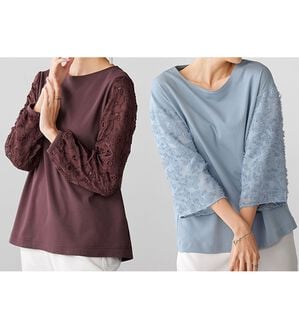 BELLUNA（ベルーナ）の「なめらかカットソー異素材使いプルオーバー（カットソー）」｜詳細画像