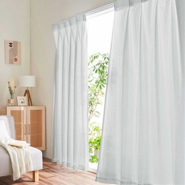 断熱保温UVカット採光レースカーテン2枚組＜洗える・ミラーレース