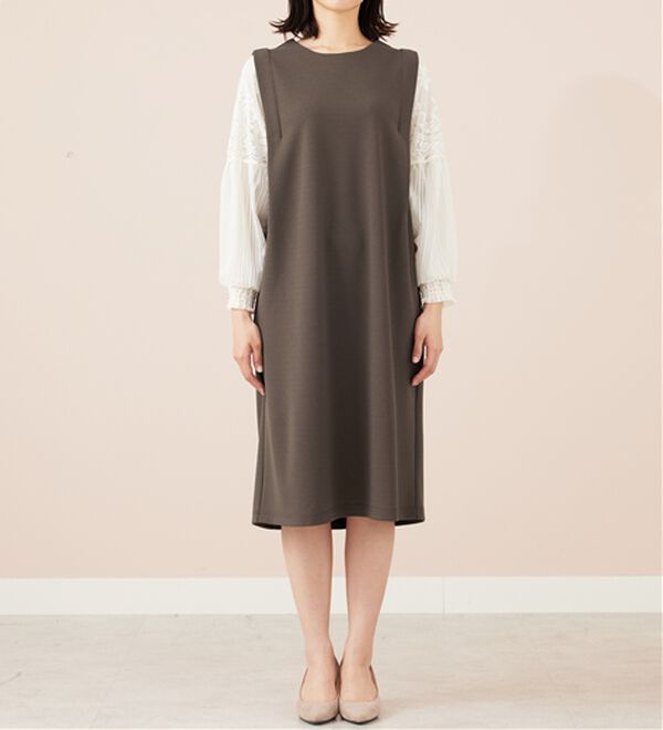 BELLUNA（ベルーナ）の「【新色追加】袖レース切替デザインきれい見えワンピース（その他ワンピース）」｜詳細画像