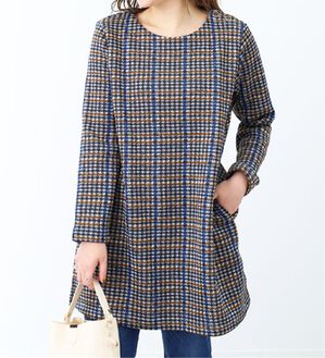 BELLUNA（ベルーナ）の「裏起毛素材チェック柄チュニック（チュニック）」｜ブルー系チェック