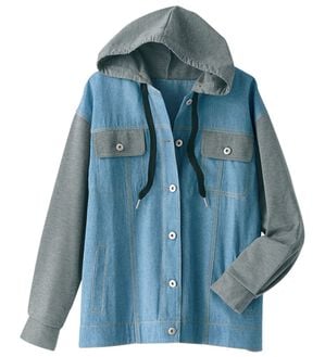 BELLUNA（ベルーナ）の「フード重ね着風Ｇジャン（ブルゾン）」｜サックス系