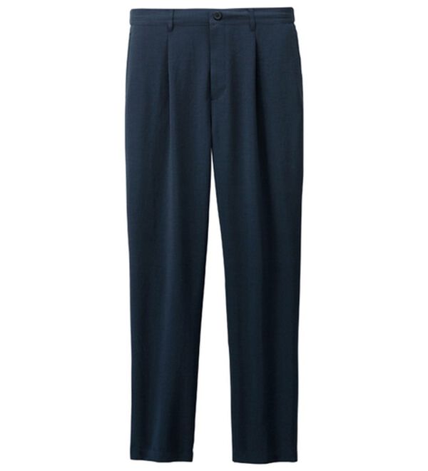 「リネンタッチワンタックワイドパンツ・オープンカラーワイドシャツ（メンズシャツ）」｜ネイビー パンツ