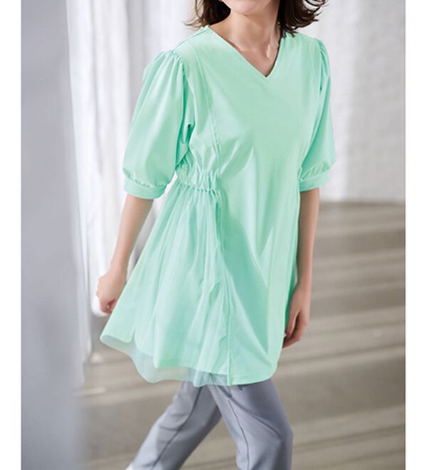 RANAN（ラナン）の「ひんやり！カットソー＆チュール切替チュニック（チュニック）」｜詳細画像