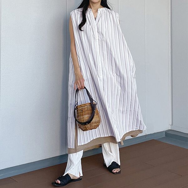 RANAN（ラナン）の「レイヤード風ストライプワンピ（シャツワンピース）」｜詳細画像