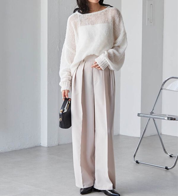 RANAN（ラナン）の「【選べる股下】きれい見え２タックワイドスラックス（ワイドパンツ・ガウチョ）」｜詳細画像