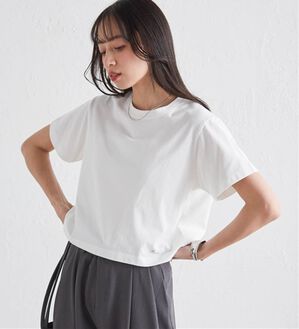 RANAN（ラナン）の「【5つの機能付】ひんやり着回し抜群ベーシックＴシャツ＜選べる着丈＞（Tシャツ）」｜ホワイト(クロップド丈)