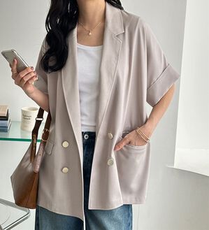 GeeRA（ジーラ）の「リネン調半袖ダブルジャケット（テーラードジャケット）」｜詳細画像