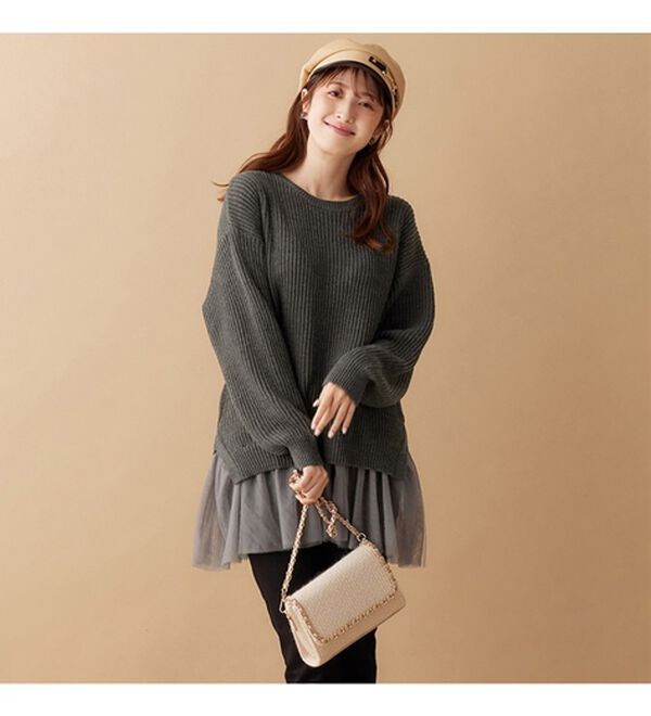 alotta（アロッタ）の「裾チュールレイヤード風ニット（ニット・セーター）」｜詳細画像