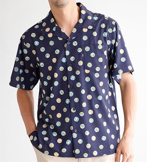 「＜マシュ・キョウト＞和柄のオープンカラーシャツ（メンズシャツ）」｜詳細画像