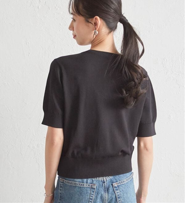 RANAN（ラナン）の「ゴールド調ボタン5分袖ニットカーデ（ニットカーディガン）」｜詳細画像