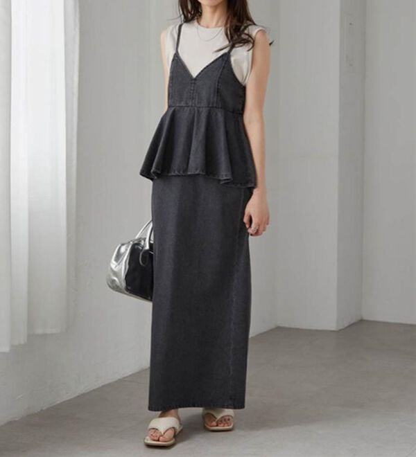 RANAN（ラナン）の「デニムペプラムキャミワンピース（ロングワンピース）」｜詳細画像