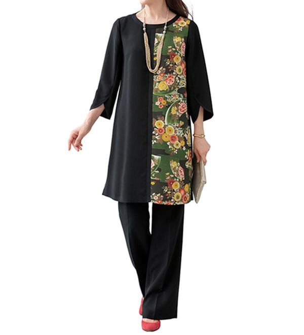 ルフラン（ルフラン）の「二越ちりめん切替パンツスーツ（パンツスーツ）」｜黒系