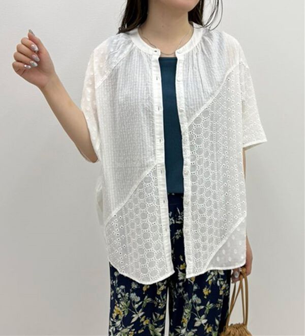 BELLUNA（ベルーナ）の「ゆったり涼やか！綿１００％刺しゅう切替チュニック（チュニック）」｜詳細画像