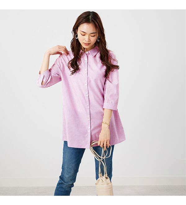 BELLUNA（ベルーナ）の「編み上げリボンデザインシャツチュニック（チュニック）」｜詳細画像